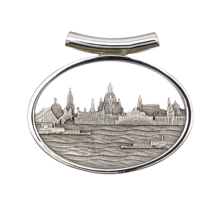 Anhänger Dresden an der Eble, oval, 925 Silber, Frauenkirche, Zwinger