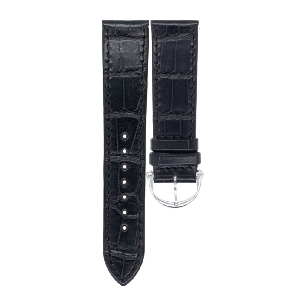 Uhrenarmband Herren schwarz 20 mm Krokoprägung