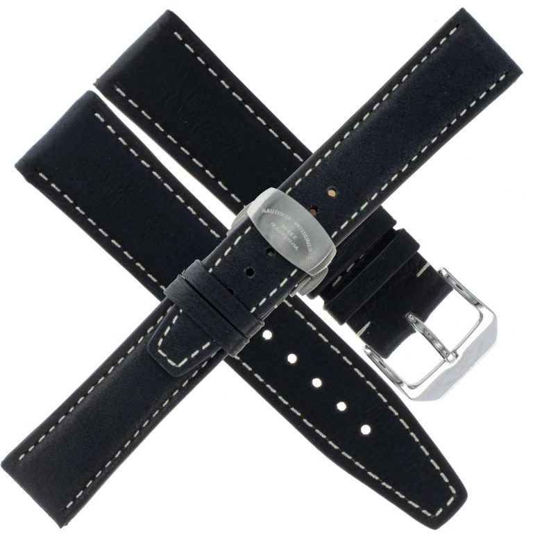 29er Big - Uhrenarmband Leder schwarz 22 mm Herren Faltschließe